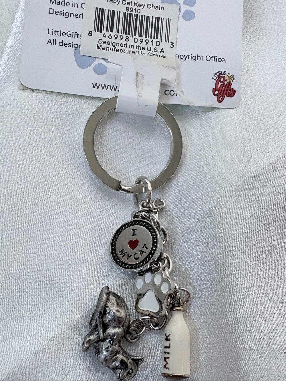 Little Gifts NWT I Heart My Cat Metal Charm Keychain 5 Dangle Charms Pewter - Picture 5 of 5